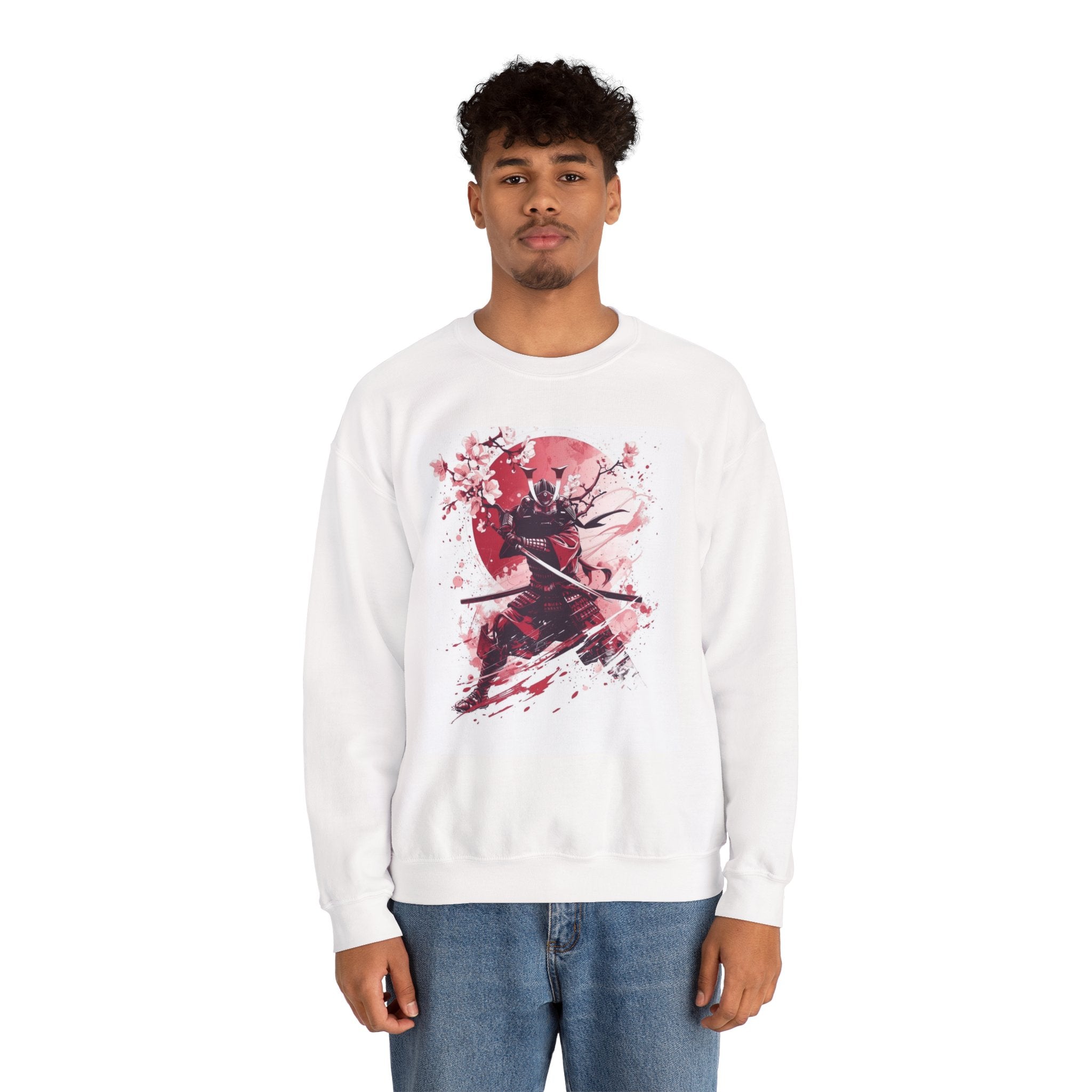 Samurai Cherry Blossom Sweatshirt — Red Moon Warrior Crewneck